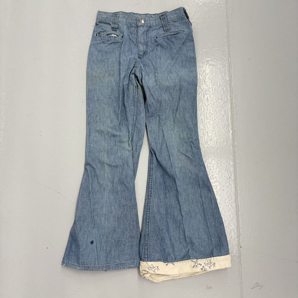 Vintage 70s Wrangler Blue Thin Bell Bottom Jeans 25x26